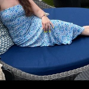 Fourth of July Strapless Blue Floral Dress